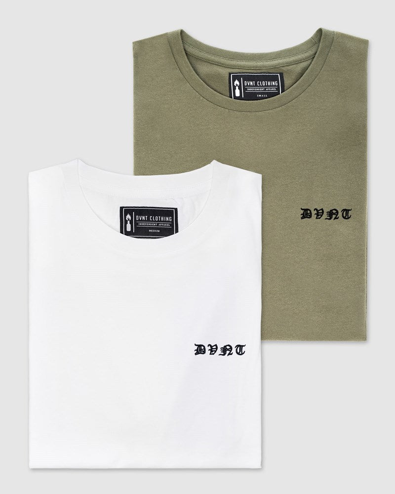 2-Pack Saxon Embroidery Tee - Olive & White