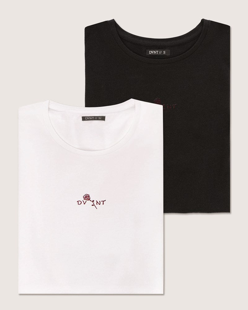 2-Pack Bloom Embroidery Tee - Black & White
