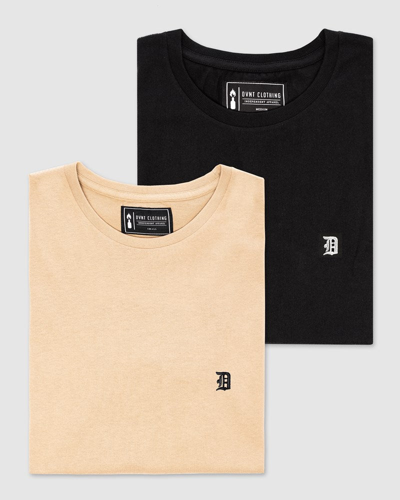 2-Pack Classic Embroidery Tee - Camel & Black