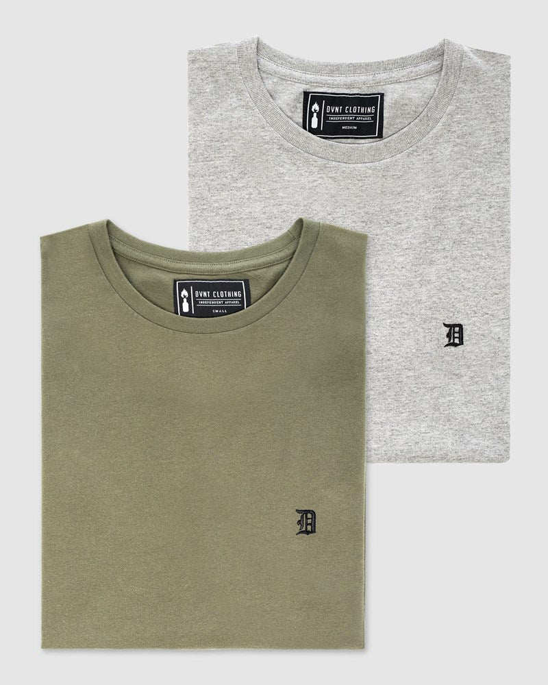 2-Pack Classic Embroidery Tee - Olive & Sports Grey