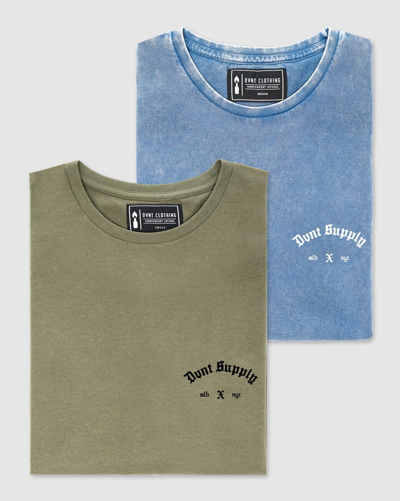 2-Pack Crest Tee - Olive & Storm Wash