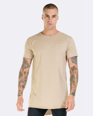 Raw Hem Drop Tee - Camel